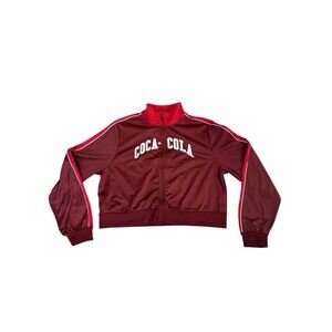 Coca Cola Track Jacket Red Cropped Spell Out Logo Full‎ Zip Womens Sz XL